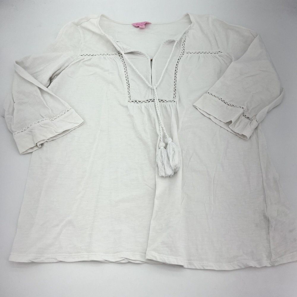 Lilly Pulitzer Tilda Tunic Top White 100% Cotton Size M